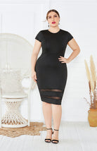 Women's Plus Size Solid Color Round Neck Short Sleeve Dress - Stormyjay