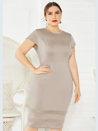 Women's Plus Size Solid Color Round Neck Short Sleeve Dress - Stormyjay