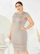 Women's Plus Size Solid Color Round Neck Short Sleeve Dress - Stormyjay