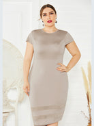 Women's Plus Size Solid Color Round Neck Short Sleeve Dress - Stormyjay