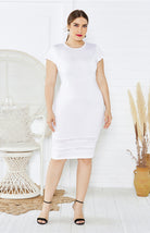 Women's Plus Size Solid Color Round Neck Short Sleeve Dress - Stormyjay