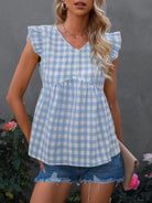 Women's V-neck sleeveless Plaid top - Stormyjay