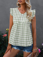 Women's V-neck sleeveless Plaid top - Stormyjay