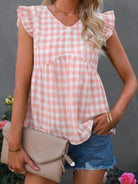 Women's V-neck sleeveless Plaid top - Stormyjay