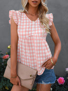 Women's V-neck sleeveless Plaid top - Stormyjay