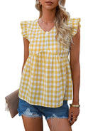 Women's V-neck sleeveless Plaid top - Stormyjay