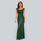 Woman'S Sequin Temperament Green Sling Mid Waist Party Long Floor Dress - Stormyjay