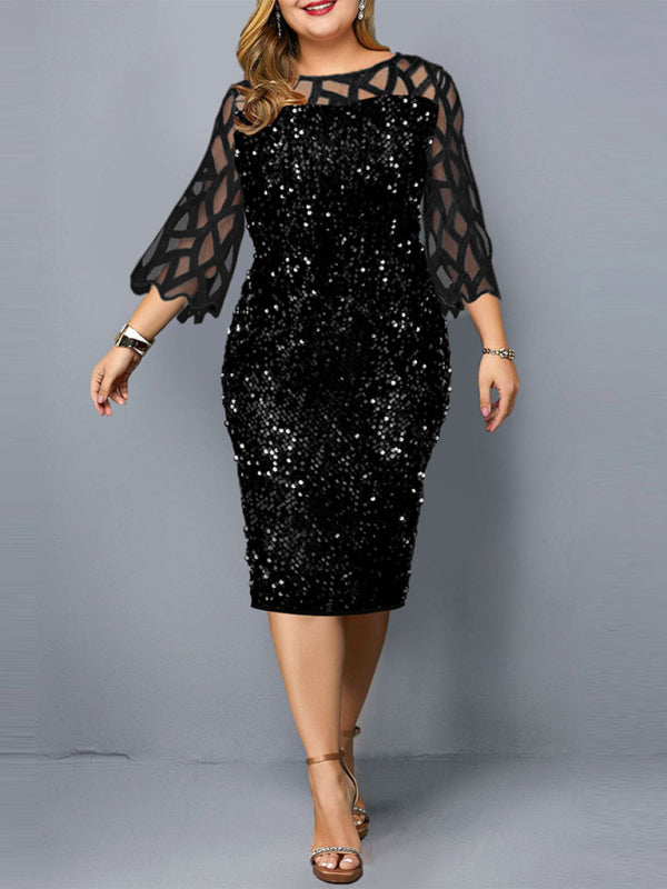 Women's Personalized Sequin Design Plus Size Dress - Stormyjay