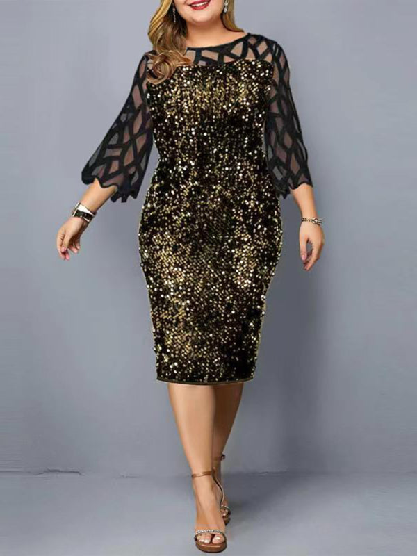 Women's Personalized Sequin Design Plus Size Dress - Stormyjay