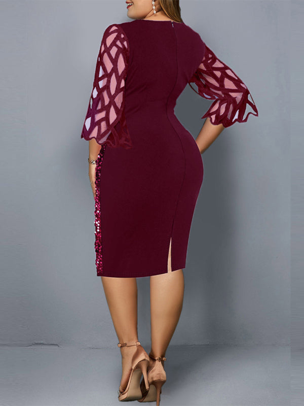 Women's Personalized Sequin Design Plus Size Dress - Stormyjay