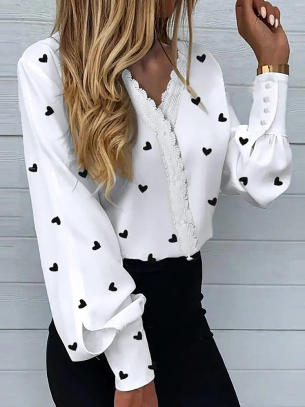 Women's Printed Lace Long Sleeve Top - Stormyjay