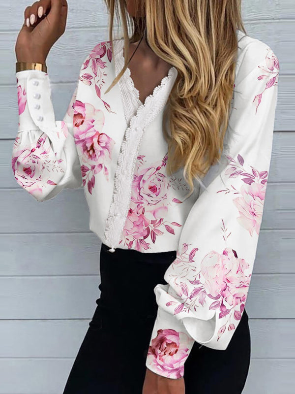 Women's Printed Lace Long Sleeve Top - Stormyjay