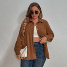 Plus Size New Corduroy Long Sleeve Lapel Shirt - Stormyjay