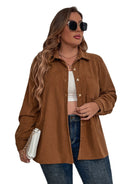 Plus Size New Corduroy Long Sleeve Lapel Shirt - Stormyjay