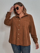 Plus Size New Corduroy Long Sleeve Lapel Shirt - Stormyjay