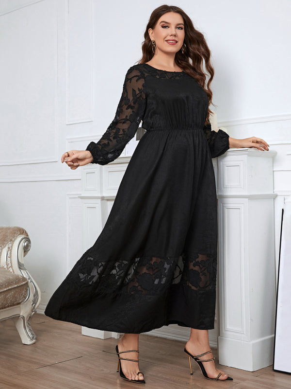 plus size knee length lace long sleeve dress - Stormyjay