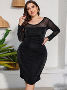 Plus Size Ladies - Round Neck Elegant High Waist Long Sleeve Party Dress - Stormyjay