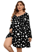 Plus size polka dot casual waist long sleeve dress - Stormyjay