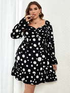 Plus size polka dot casual waist long sleeve dress - Stormyjay