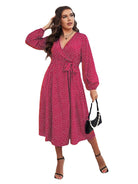 Plus size big pendulum polka dot long sleeve commuter red dress - Stormyjay