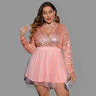 Plus Size Women's Sequin Stitching Mesh Sexy Sweet Party Dress - Stormyjay