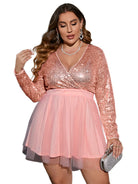 Plus Size Women's Sequin Stitching Mesh Sexy Sweet Party Dress - Stormyjay