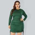 Plus Size Women's Knitted Round Neck Long Sleeve Drawstring Hip Dress - Stormyjay