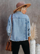 Denim jacket women street trendy loose raw edge cropped jacket - Stormyjay