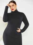 Women's Plus Size Solid Color Knit Turtleneck Long Sleeve Dress - Stormyjay