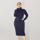 Women's Plus Size Solid Color Knit Turtleneck Long Sleeve Dress - Stormyjay