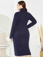 Women's Plus Size Solid Color Knit Turtleneck Long Sleeve Dress - Stormyjay