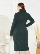 Women's Plus Size Solid Color Knit Turtleneck Long Sleeve Dress - Stormyjay