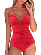 One Piece Swimsuit Conservative Leopard Print Halter Red Backless Swimsuit - Stormyjay