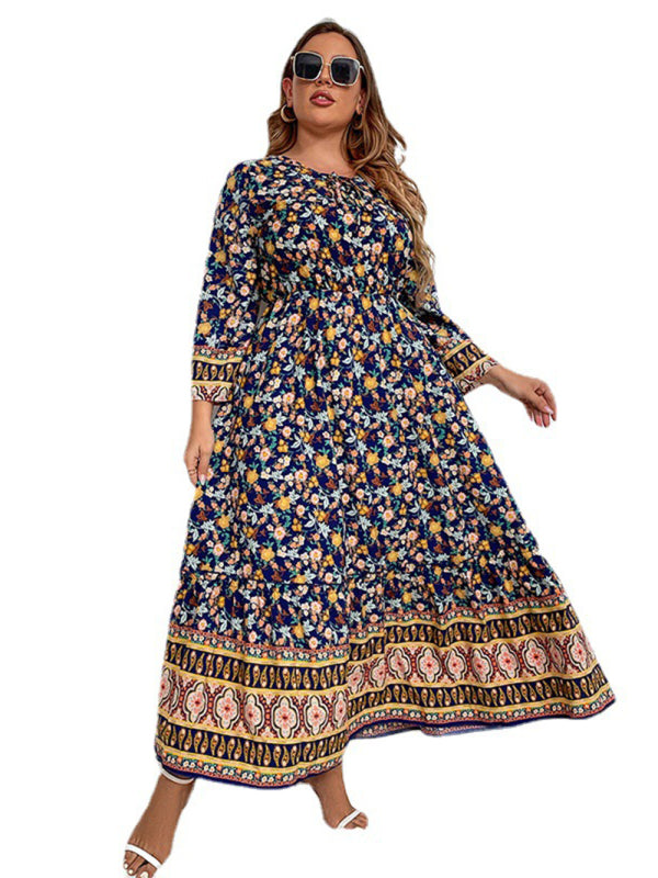 Plus Size Ladies Daily Casual Vacation Print Loose Dress - Stormyjay