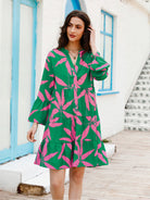 Women's floral print bell sleeve dress - Stormyjay