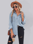 New light-colored thin denim long-sleeved shirt for women - Stormyjay