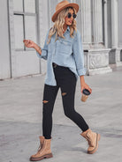 New light-colored thin denim long-sleeved shirt for women - Stormyjay