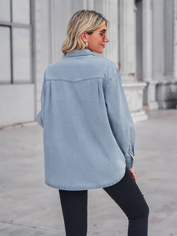 New light-colored thin denim long-sleeved shirt for women - Stormyjay