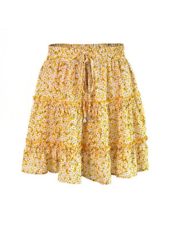 Ladies High Waist Ruffled Floral Printed A-Line Skirt - Stormyjay