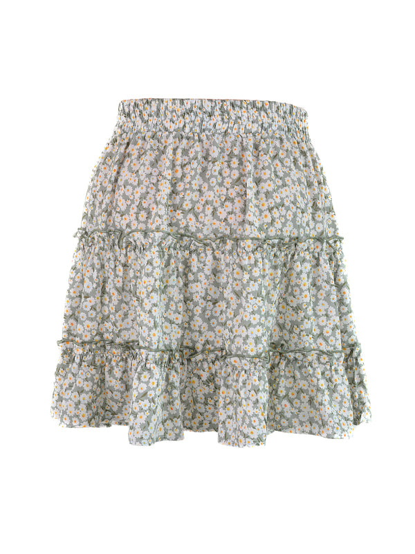 Ladies High Waist Ruffled Floral Printed A-Line Skirt - Stormyjay