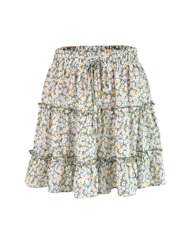 Ladies High Waist Ruffled Floral Printed A-Line Skirt - Stormyjay