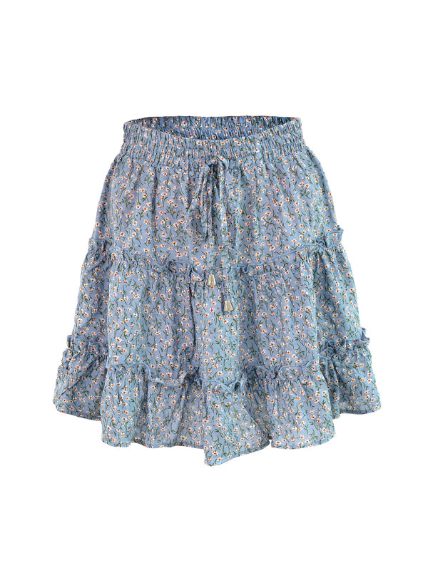 Ladies High Waist Ruffled Floral Printed A-Line Skirt - Stormyjay