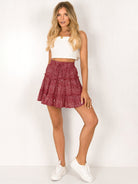 Ladies High Waist Ruffled Floral Printed A-Line Skirt - Stormyjay