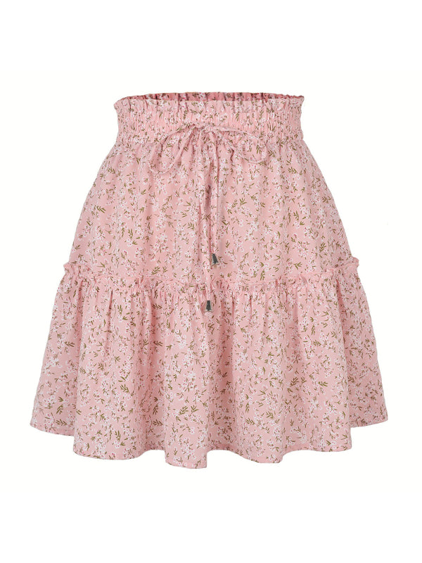 Ladies High Waist Ruffled Floral Printed A-Line Skirt - Stormyjay