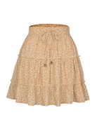 Ladies High Waist Ruffled Floral Printed A-Line Skirt - Stormyjay