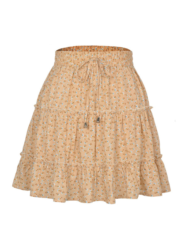 Ladies High Waist Ruffled Floral Printed A-Line Skirt - Stormyjay