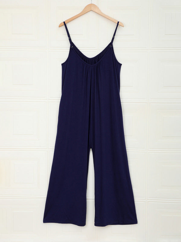 Women's casual suspenders jumpsuit loose simple wide-leg jumpsuit - Stormyjay