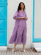 Geometric Collage Puff Sleeve Dress Street Holiday Women's Clothing - Stormyjay