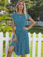 Women's Woven Polka Dot Pleated Midi Dress - Stormyjay