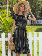 Women's Woven Polka Dot Pleated Midi Dress - Stormyjay